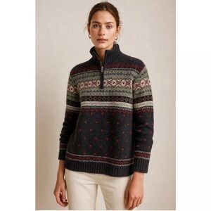 Ralph Lauren Handknit Lambswool Fair Isle Quarter Zip Classic Sweater, Size M